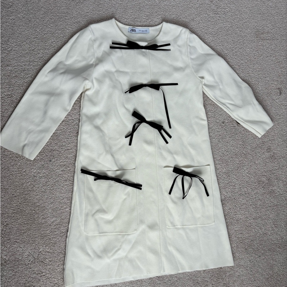 Zara Ivory Coat with Black Ribbon Details